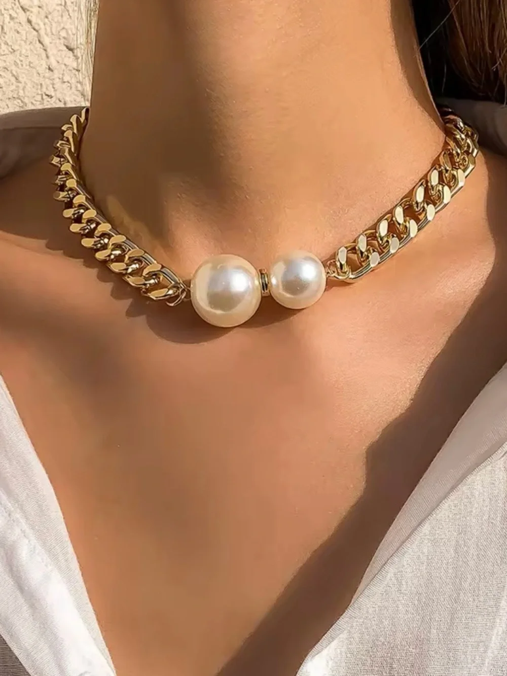 Anthropologie Gold Chain Choker with Pearl Duo